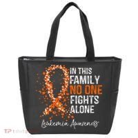 In This Family No One Fights Alone Leukemia Awareness Tote Bag thumb 0