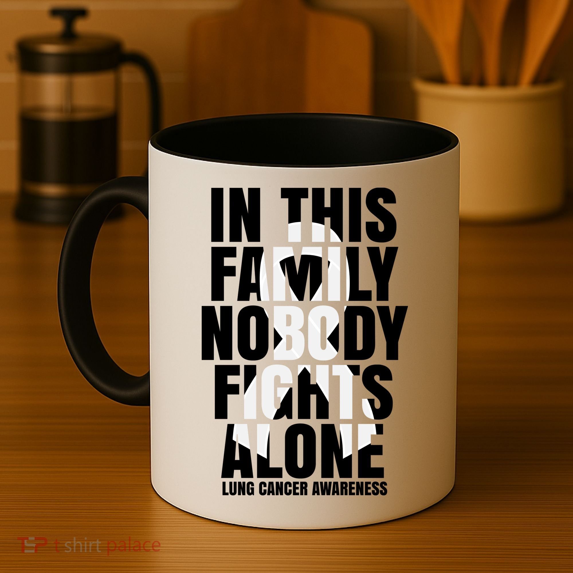 In This Family Nobody Fights Alone Lung Cancer Awareness Coffee Mug
