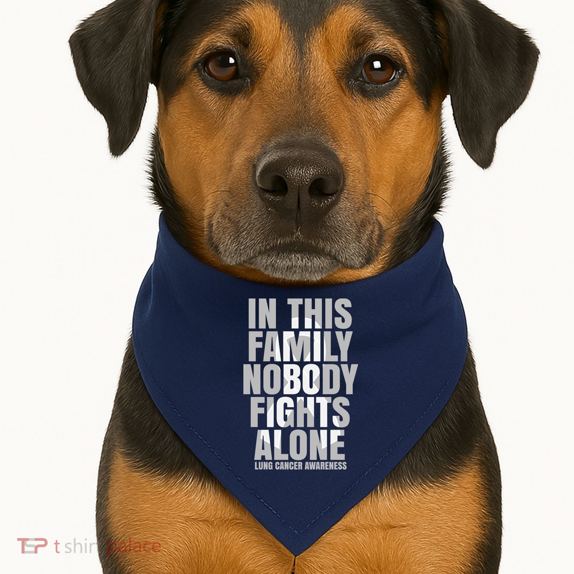 In This Family Nobody Fights Alone Lung Cancer Awareness USA-Made Doggie Bandana