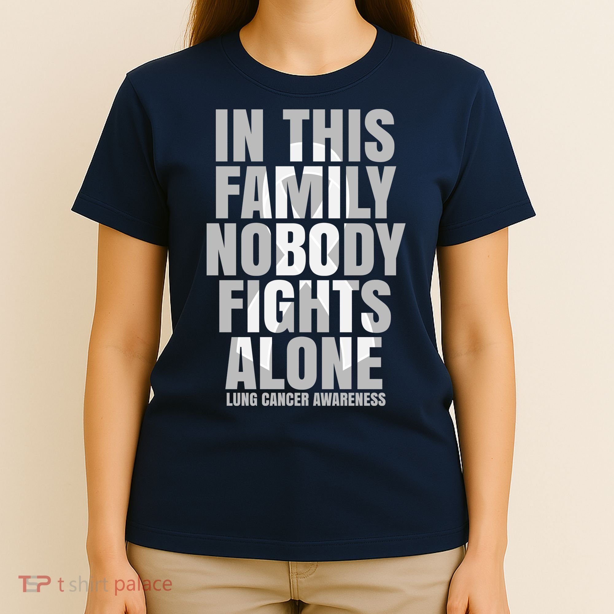 In This Family Nobody Fights Alone Lung Cancer Awareness T-Shirt