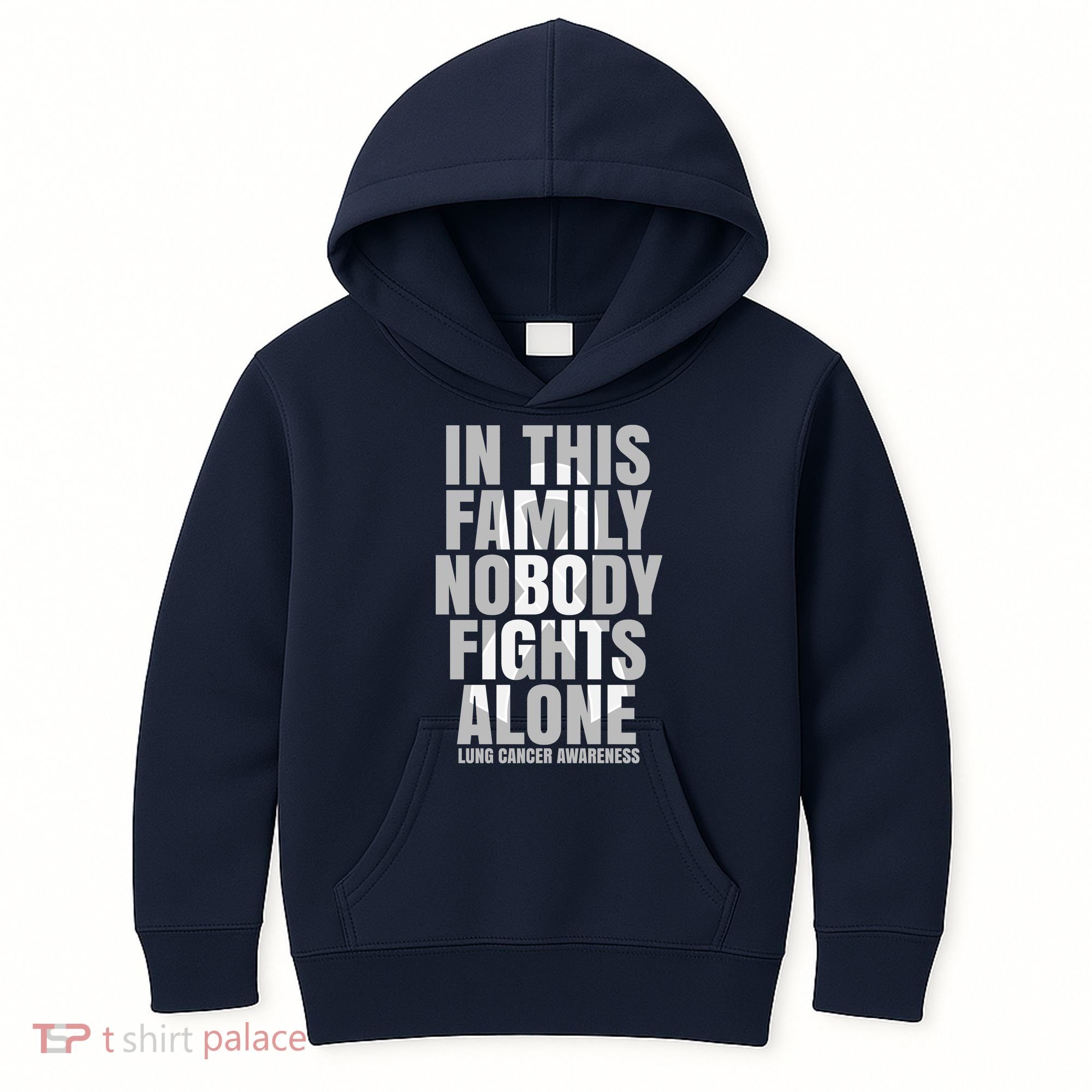 In This Family Nobody Fights Alone Lung Cancer Awareness Kids Hoodie