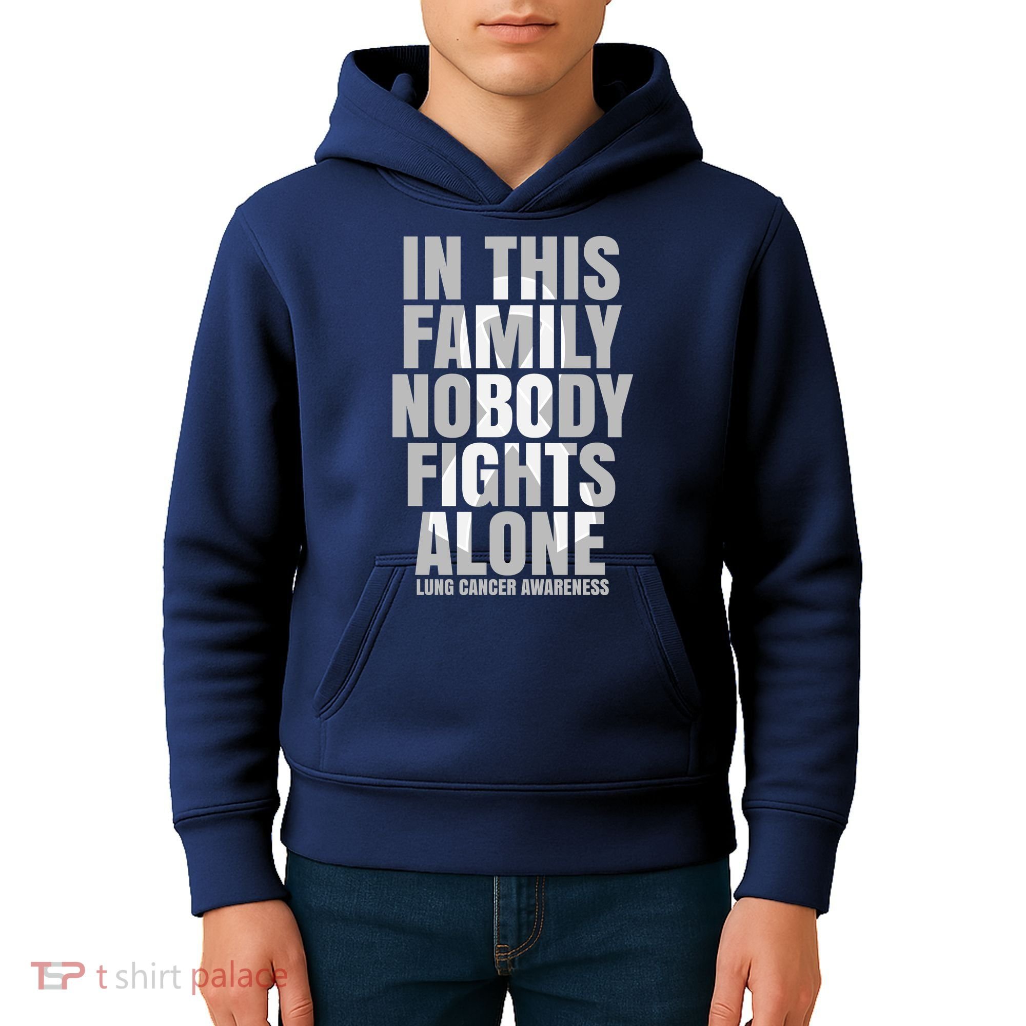 In This Family Nobody Fights Alone Lung Cancer Awareness Kids Hoodie