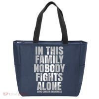 In This Family Nobody Fights Alone Lung Cancer Awareness Tote Bag thumb 0