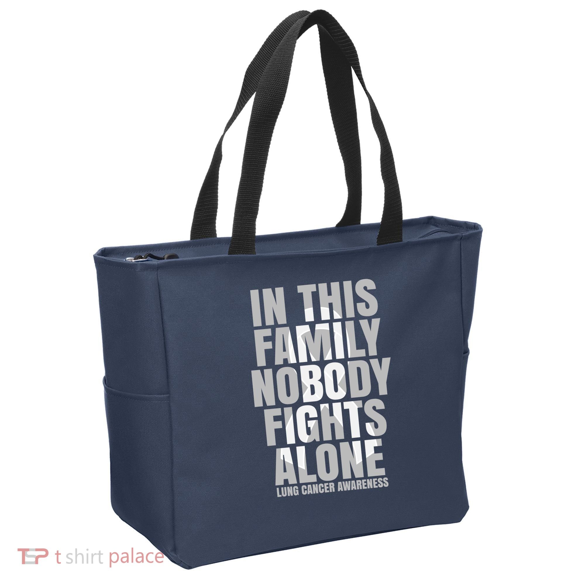 In This Family Nobody Fights Alone Lung Cancer Awareness Tote Bag