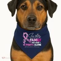 In This Family No One Fight Alone Breast Cancer Awareness USA-Made Doggie Bandana thumb 1