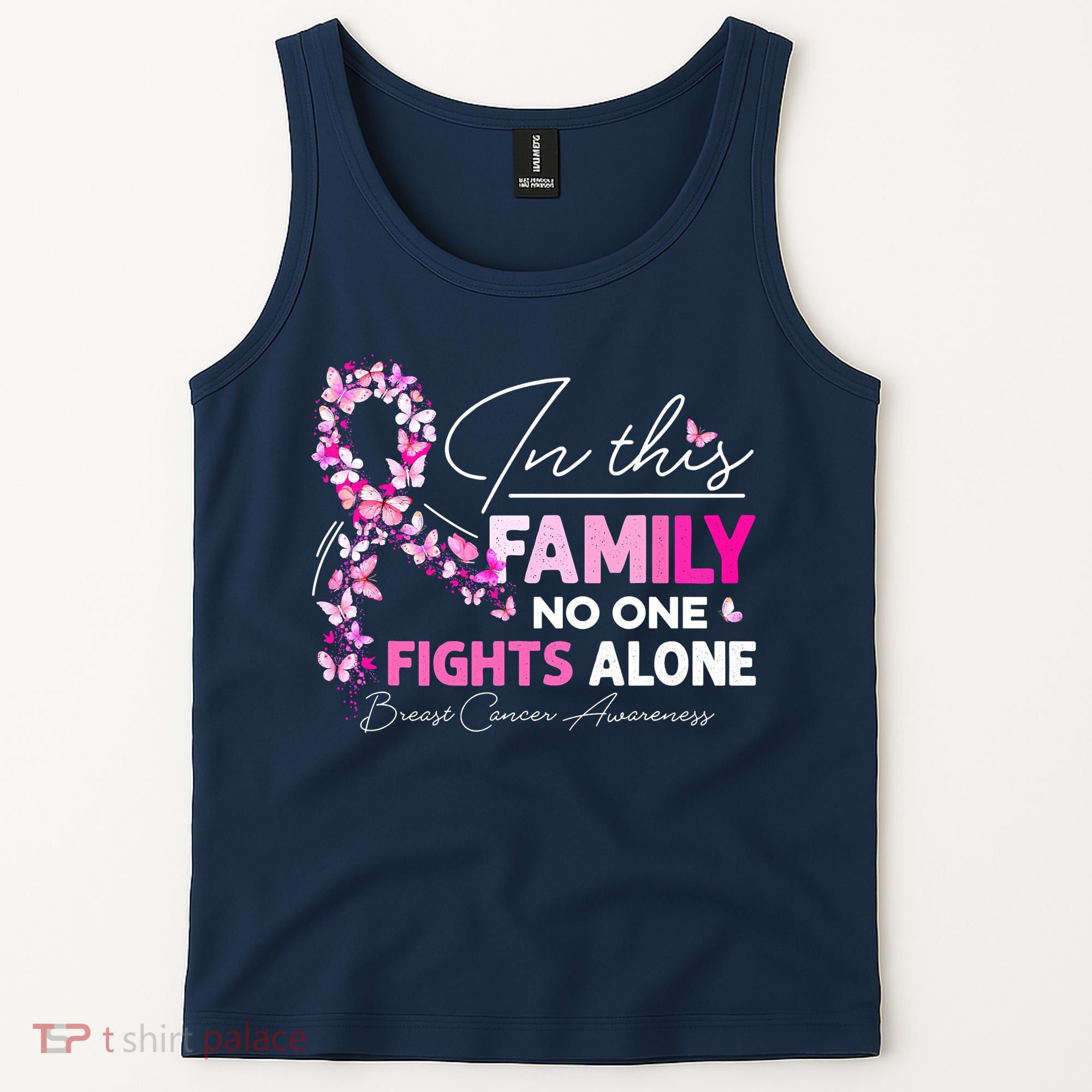 In This Family No One Fight Alone Breast Cancer Awareness Tank Top