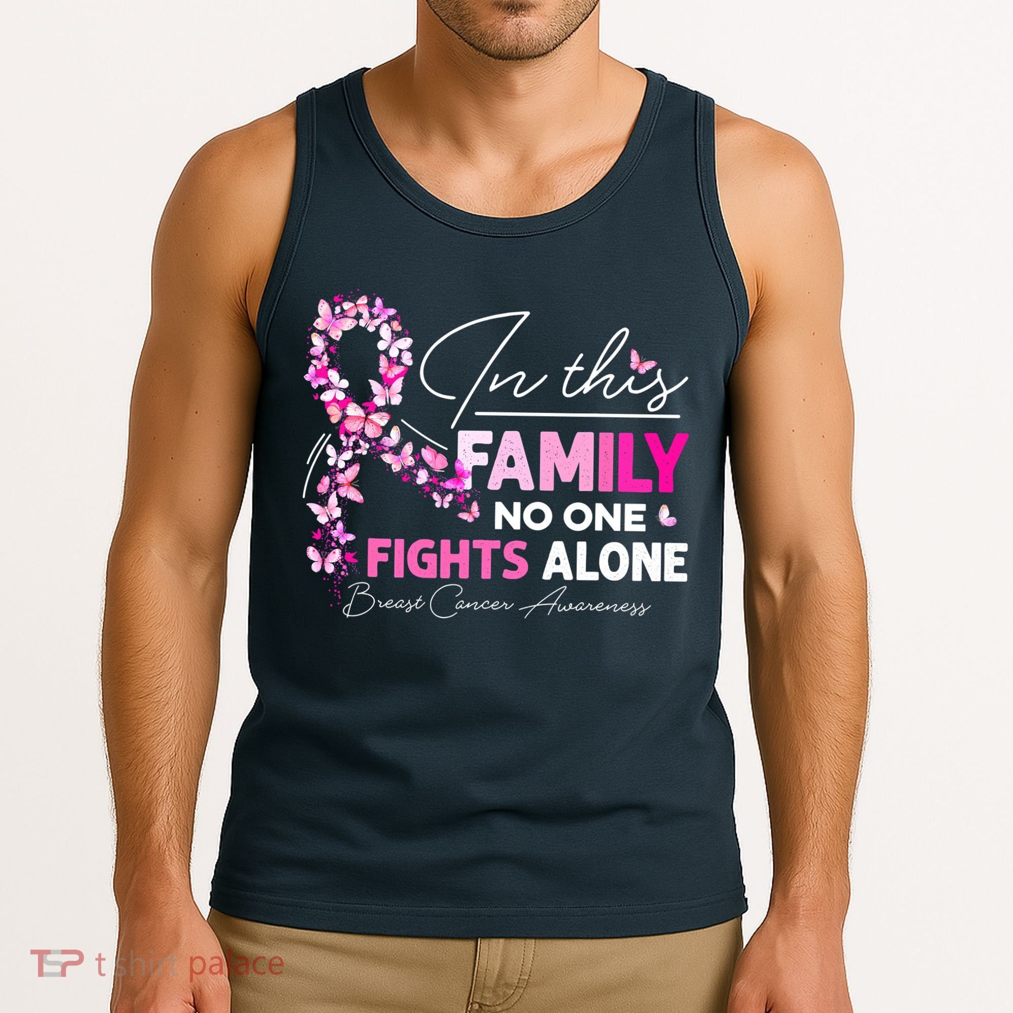 In This Family No One Fight Alone Breast Cancer Awareness Tank Top