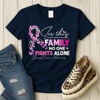 In This Family No One Fight Alone Breast Cancer Awareness Women's T-Shirt thumb 3