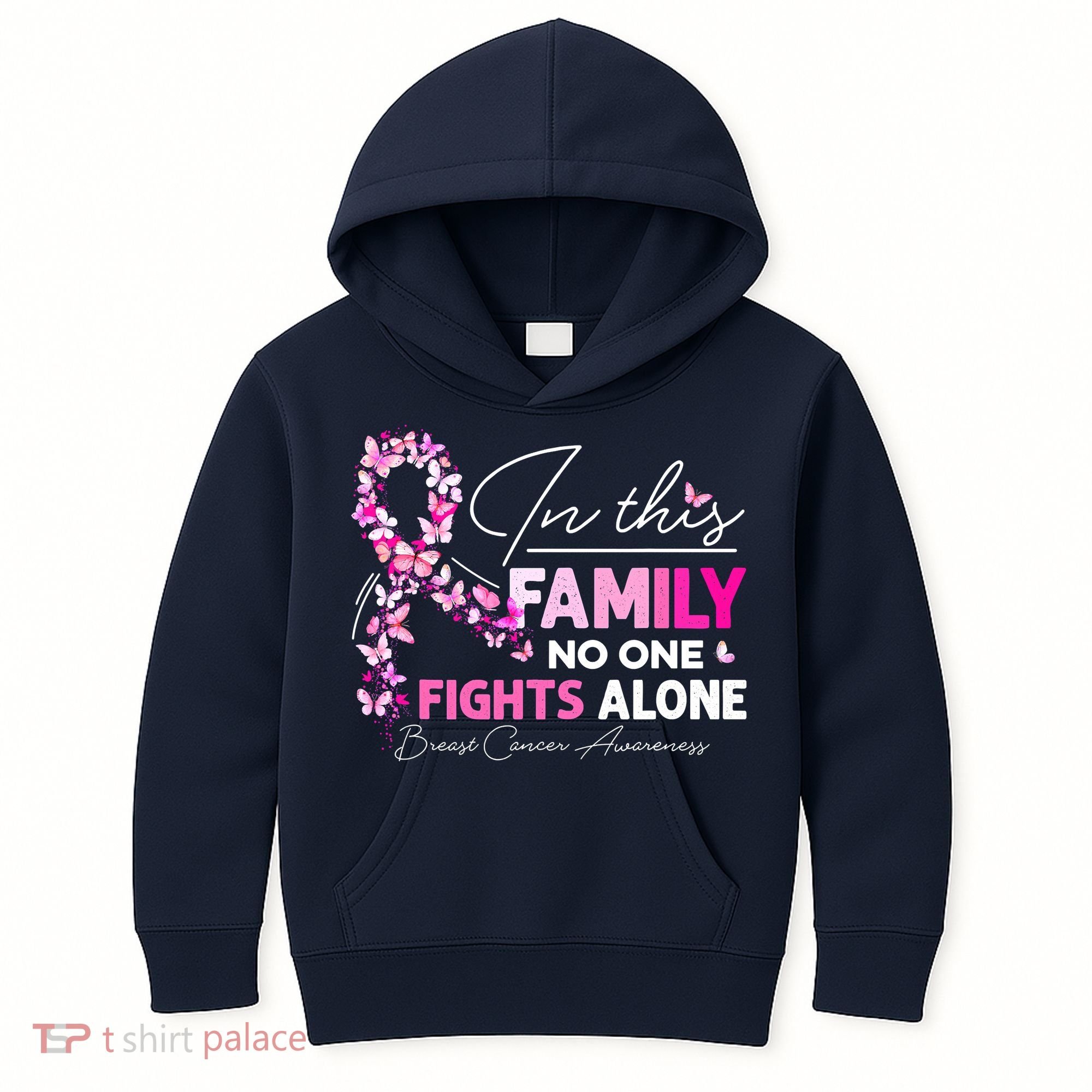 In This Family No One Fight Alone Breast Cancer Awareness Kids Hoodie
