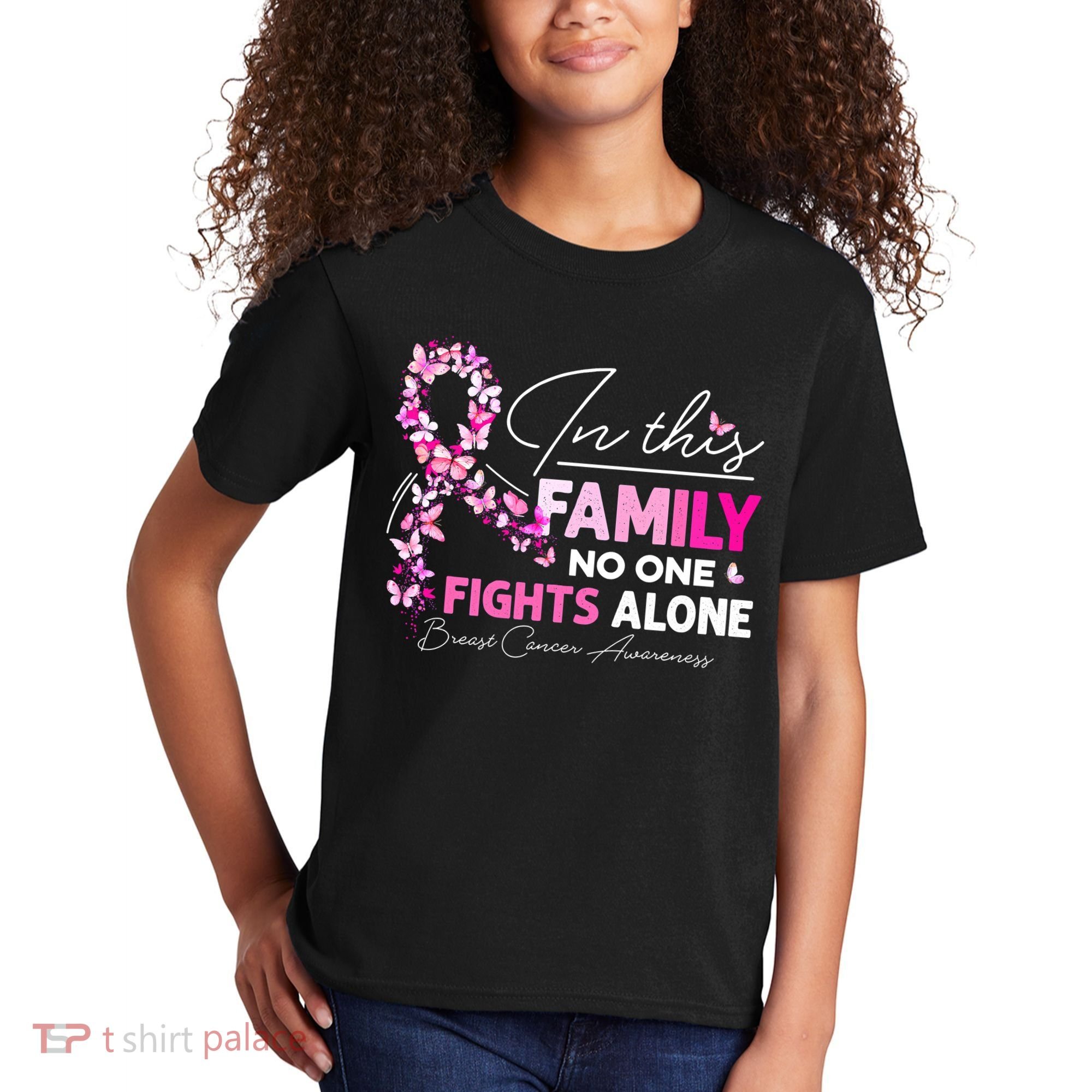 In This Family No One Fight Alone Breast Cancer Awareness Kids T-Shirt