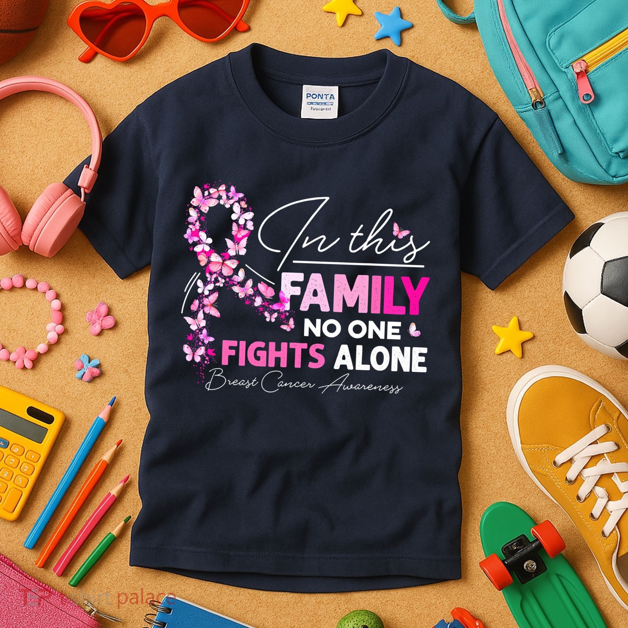 In This Family No One Fight Alone Breast Cancer Awareness Kids T-Shirt