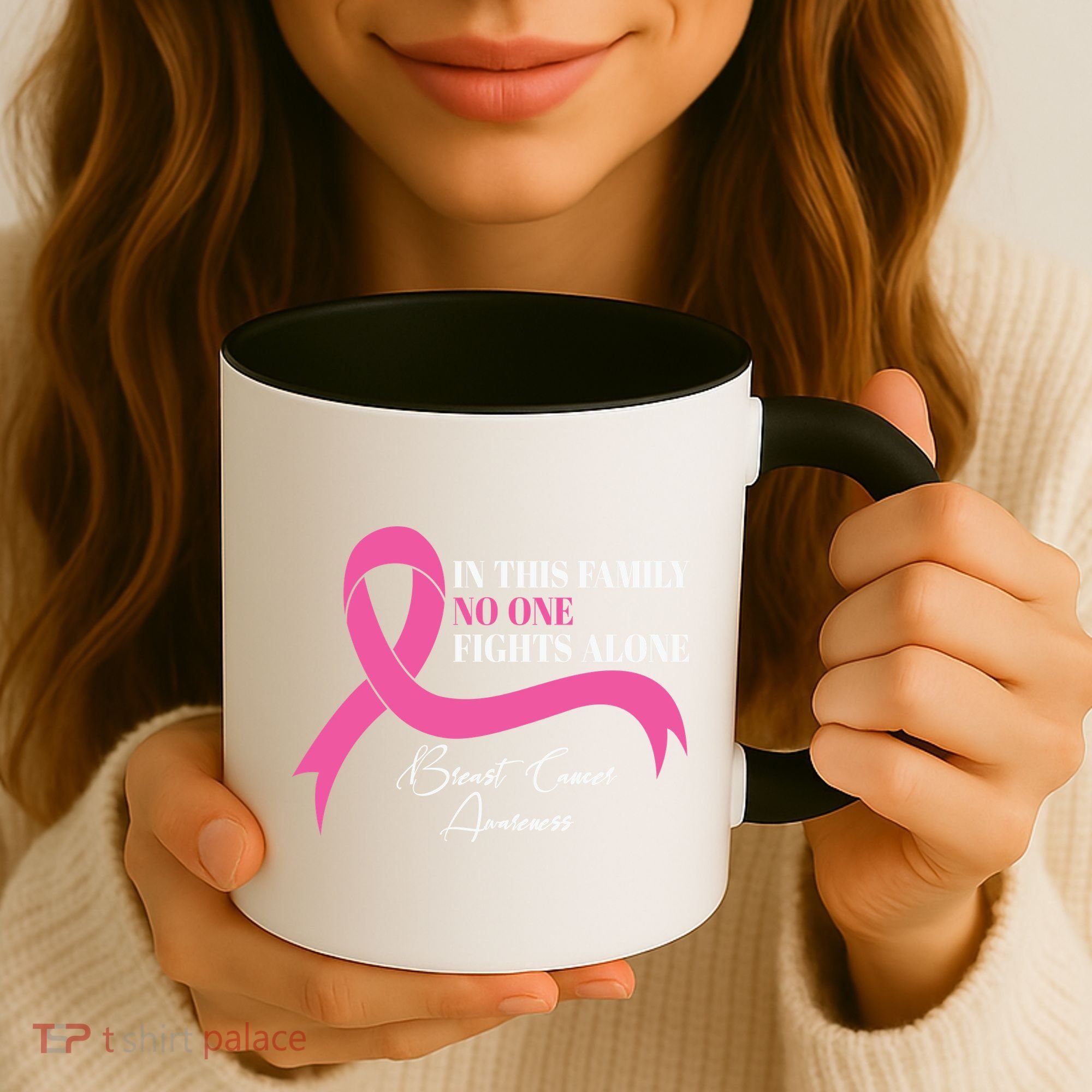 In This Family No One Fights Alone Breast Cancer Awareness Coffee Mug