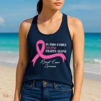 In This Family No One Fights Alone Breast Cancer Awareness Women's Tank Top thumb 2