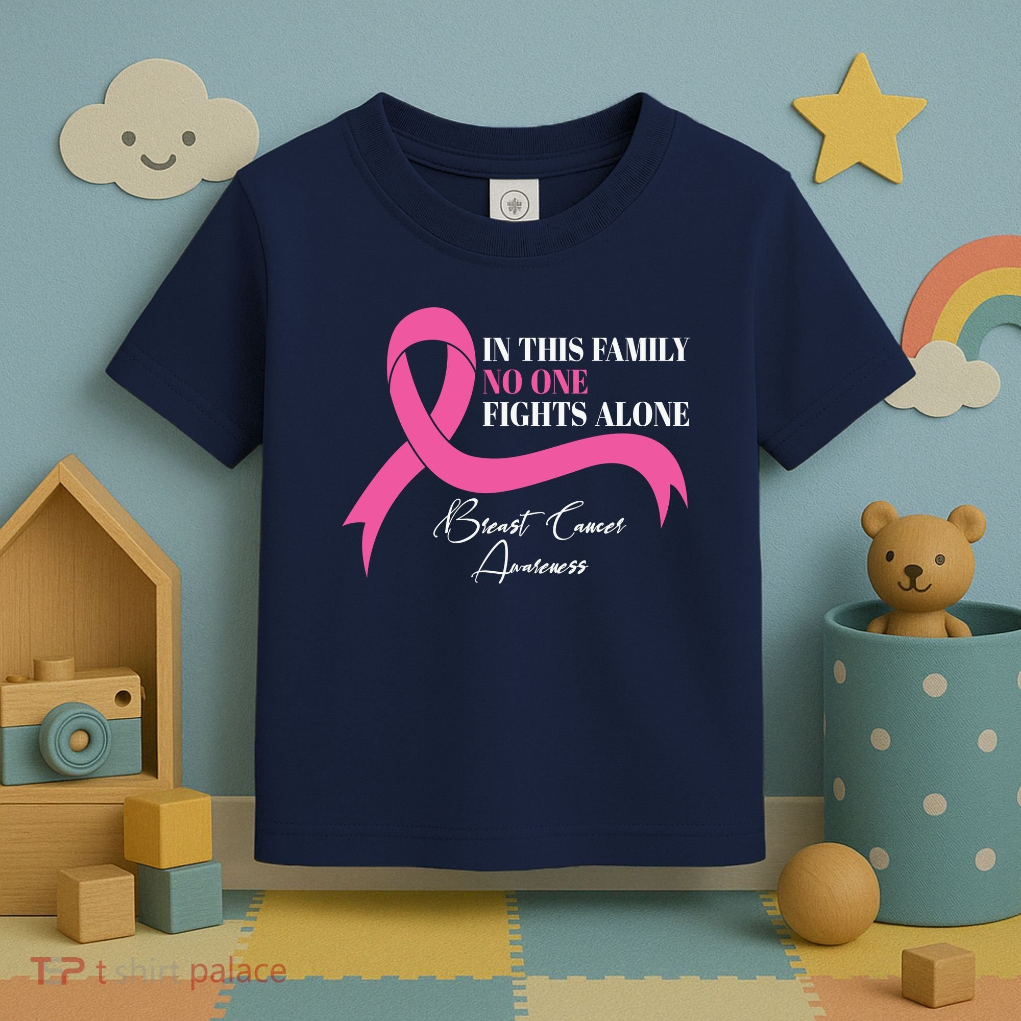 In This Family No One Fights Alone Breast Cancer Awareness Toddler T-Shirt