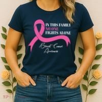In This Family No One Fights Alone Breast Cancer Awareness Women's T-Shirt thumb 2