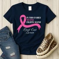In This Family No One Fights Alone Breast Cancer Awareness Women's T-Shirt thumb 3