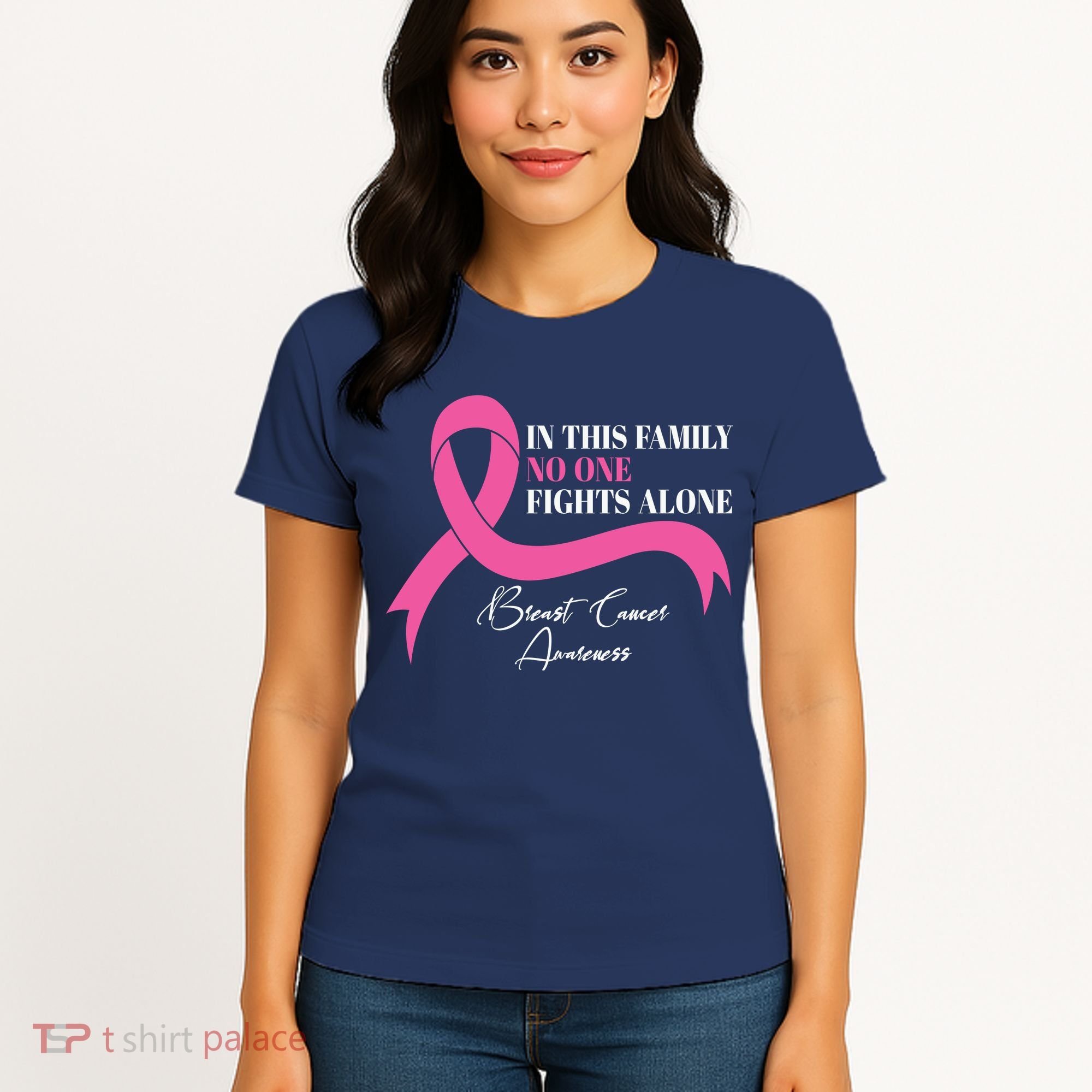 In This Family No One Fights Alone Breast Cancer Awareness Women's T-Shirt
