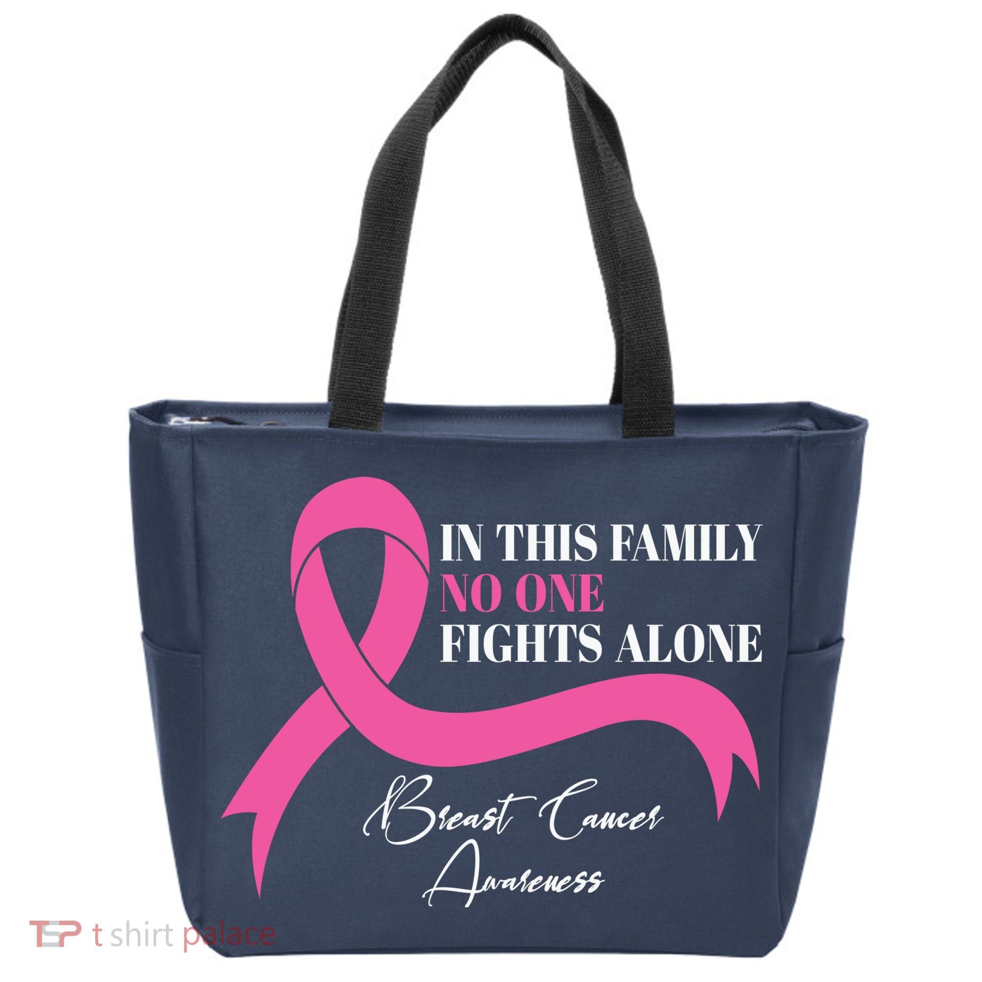 In This Family No One Fights Alone Breast Cancer Awareness Tote Bag