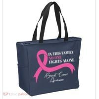 In This Family No One Fights Alone Breast Cancer Awareness Tote Bag thumb 2
