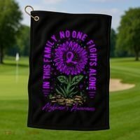 In This Family No One Fight Alone Alzheimer’s Awareness Golf Towel thumb 1
