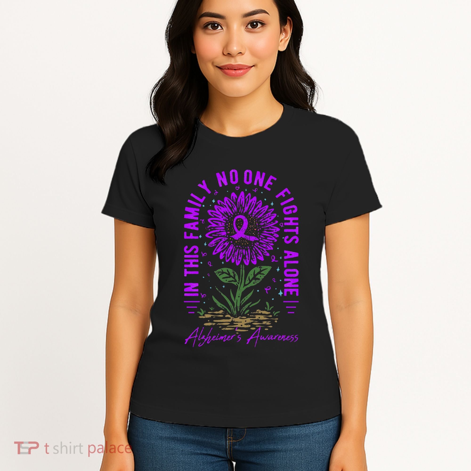 In This Family No One Fight Alone Alzheimer’s Awareness Women's T-Shirt