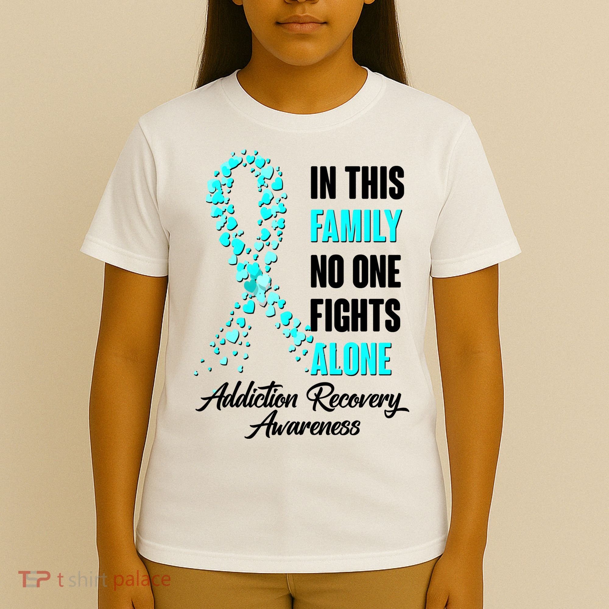 In This Family No One Fight Alone Addiction Recovery Awareness T-Shirt