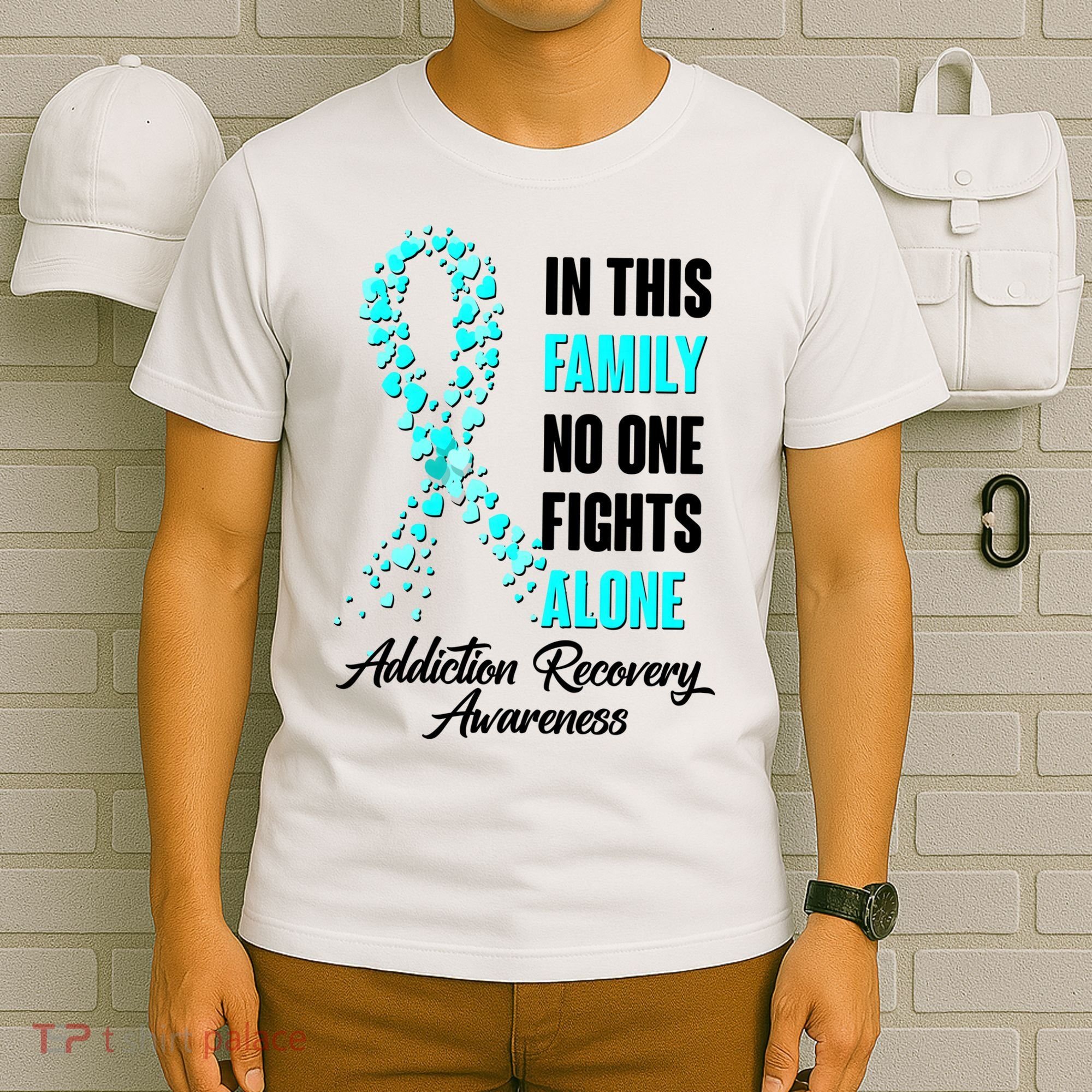 In This Family No One Fight Alone Addiction Recovery Awareness T-Shirt
