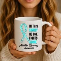 In This Family No One Fight Alone Addiction Recovery Awareness Coffee Mug thumb 3