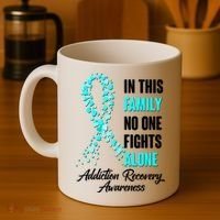 In This Family No One Fight Alone Addiction Recovery Awareness Coffee Mug thumb 4
