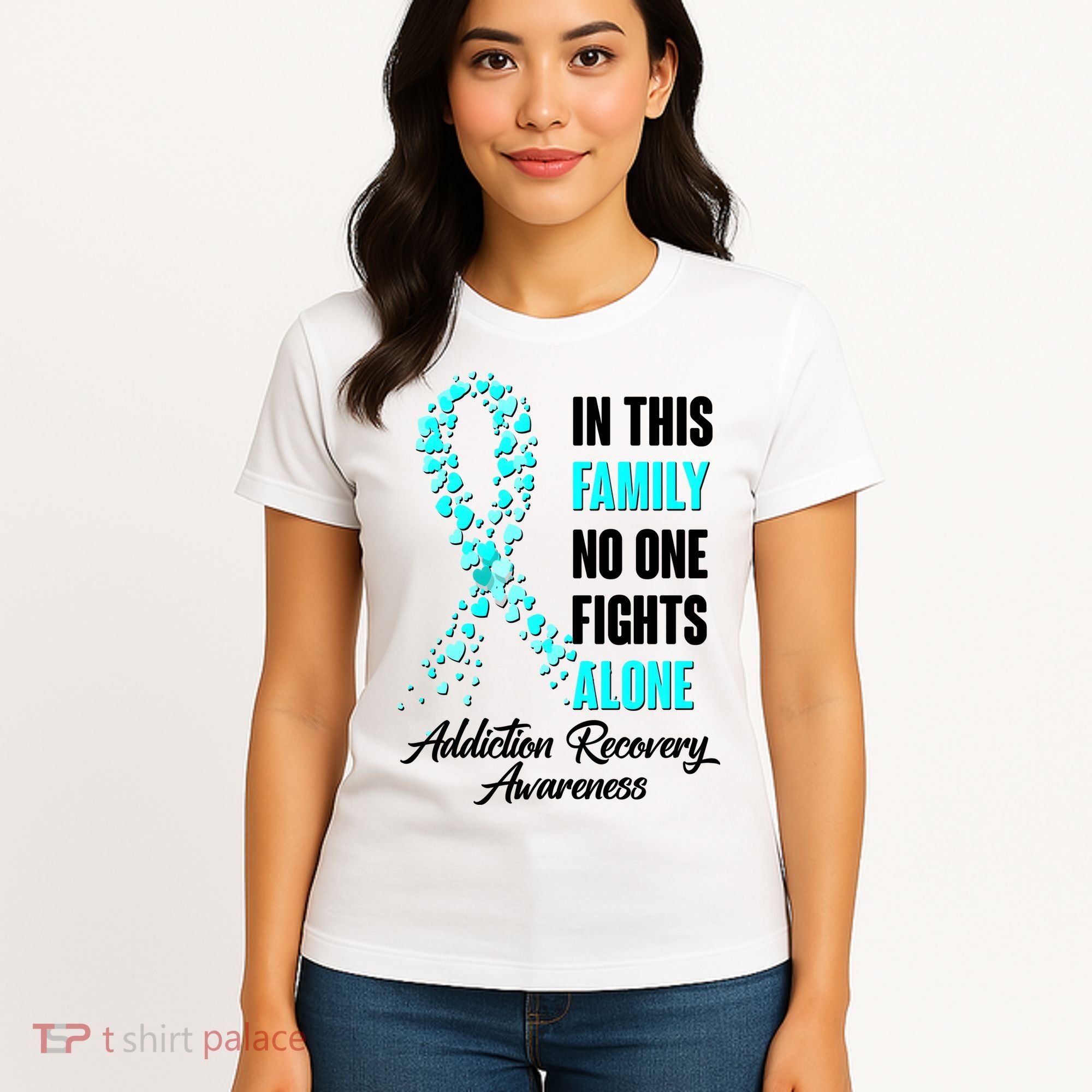 In This Family No One Fight Alone Addiction Recovery Awareness Women's T-Shirt