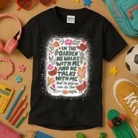 In The Garden He Walks With Me And He Talks With Me Funny Kids T-Shirt thumb 3