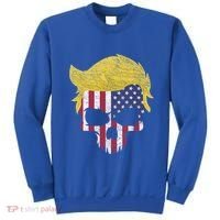 Iconic Trump Hair Skull Usa Flag Funny Republican Gift Great Gift Sweatshirt thumb 0