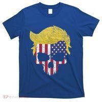 Iconic Trump Hair Skull Usa Flag Funny Republican Gift Great Gift T-Shirt thumb 0