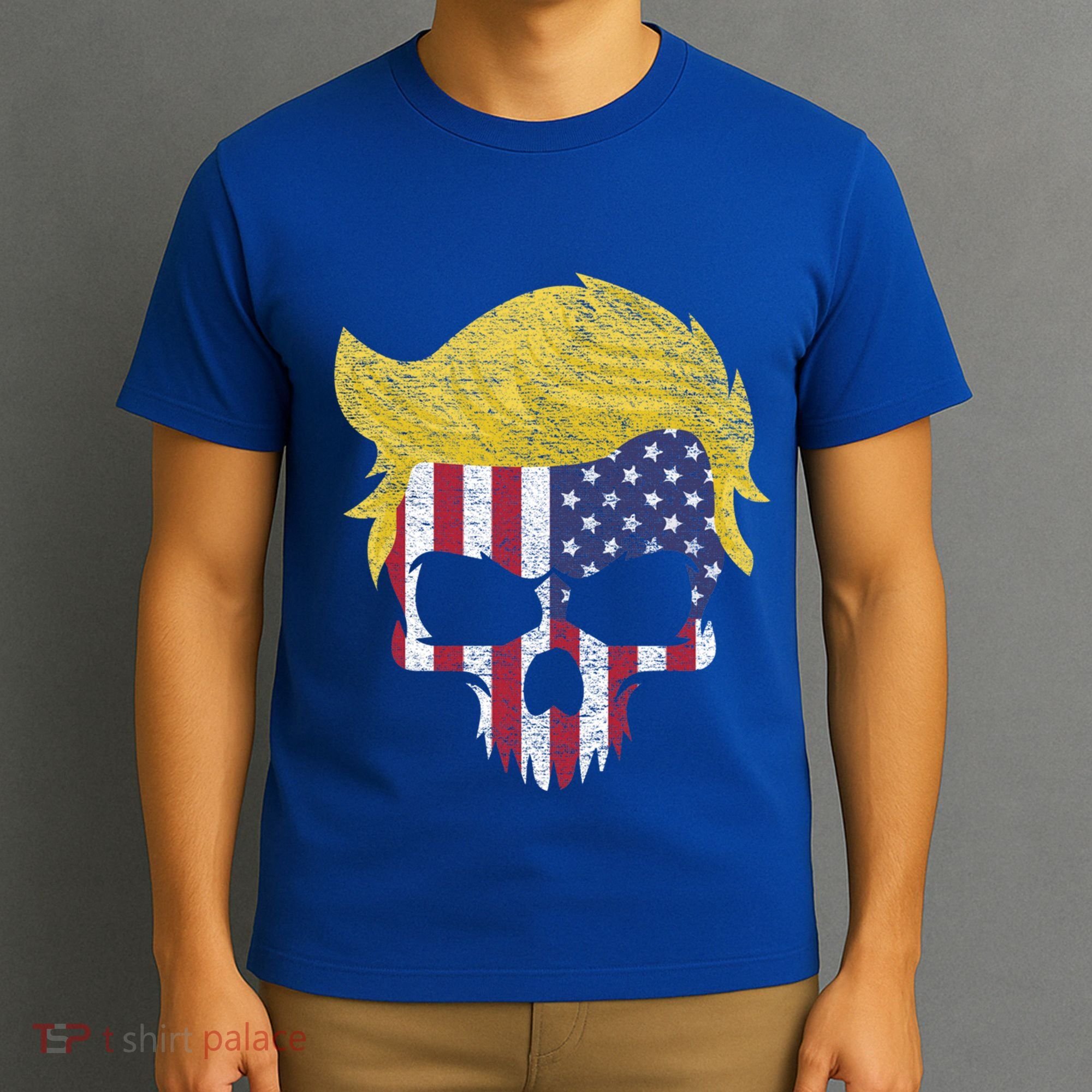 Iconic Trump Hair Skull Usa Flag Funny Republican Gift Great Gift T-Shirt
