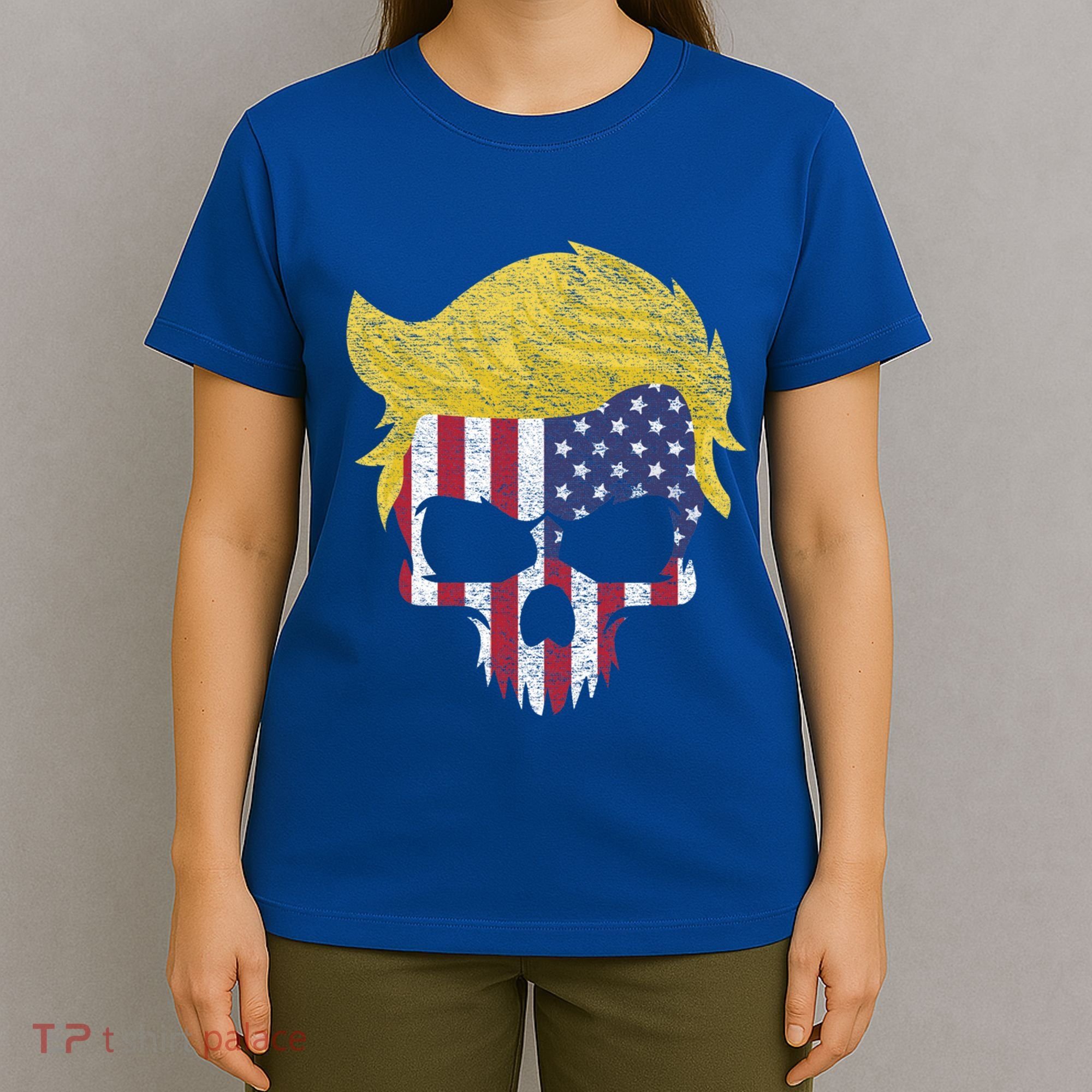 Iconic Trump Hair Skull Usa Flag Funny Republican Gift Great Gift T-Shirt