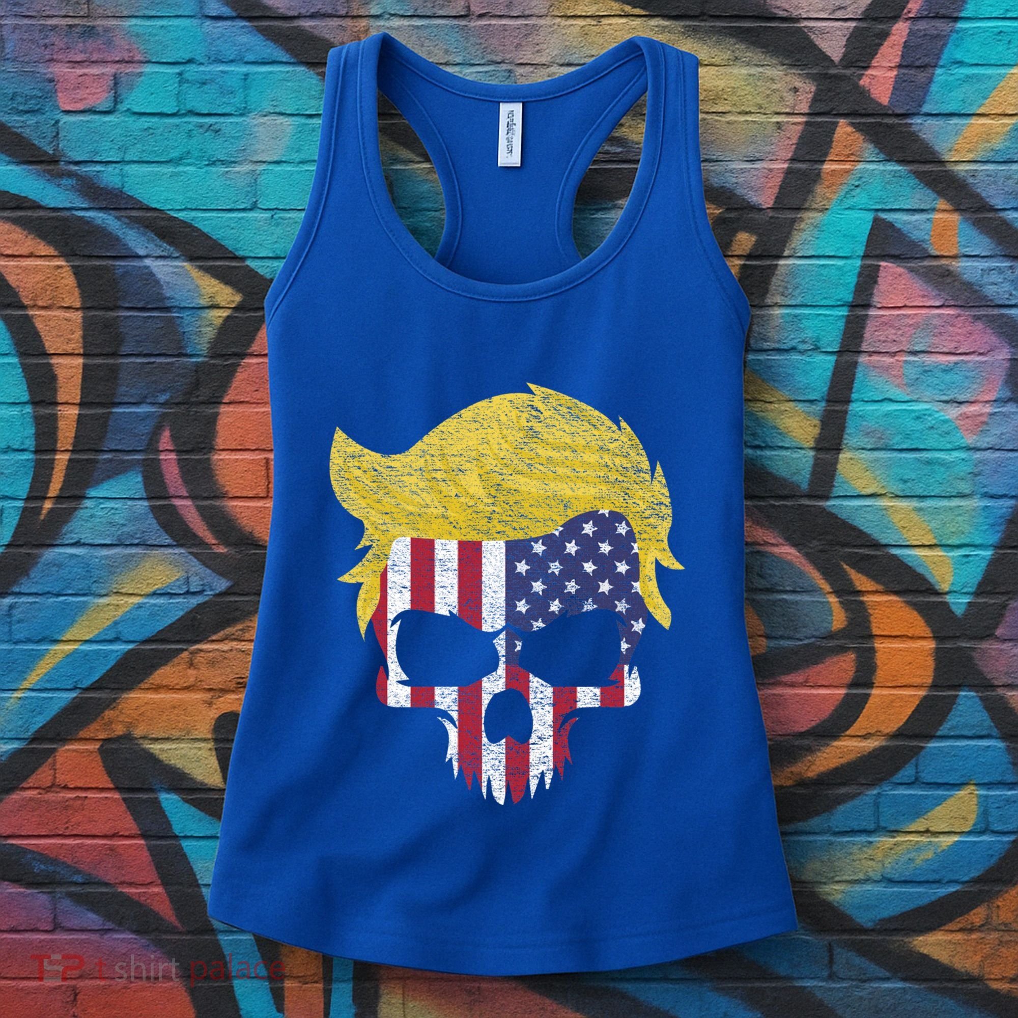 Iconic Trump Hair Skull Usa Flag Funny Republican Gift Great Gift Women's Tank Top