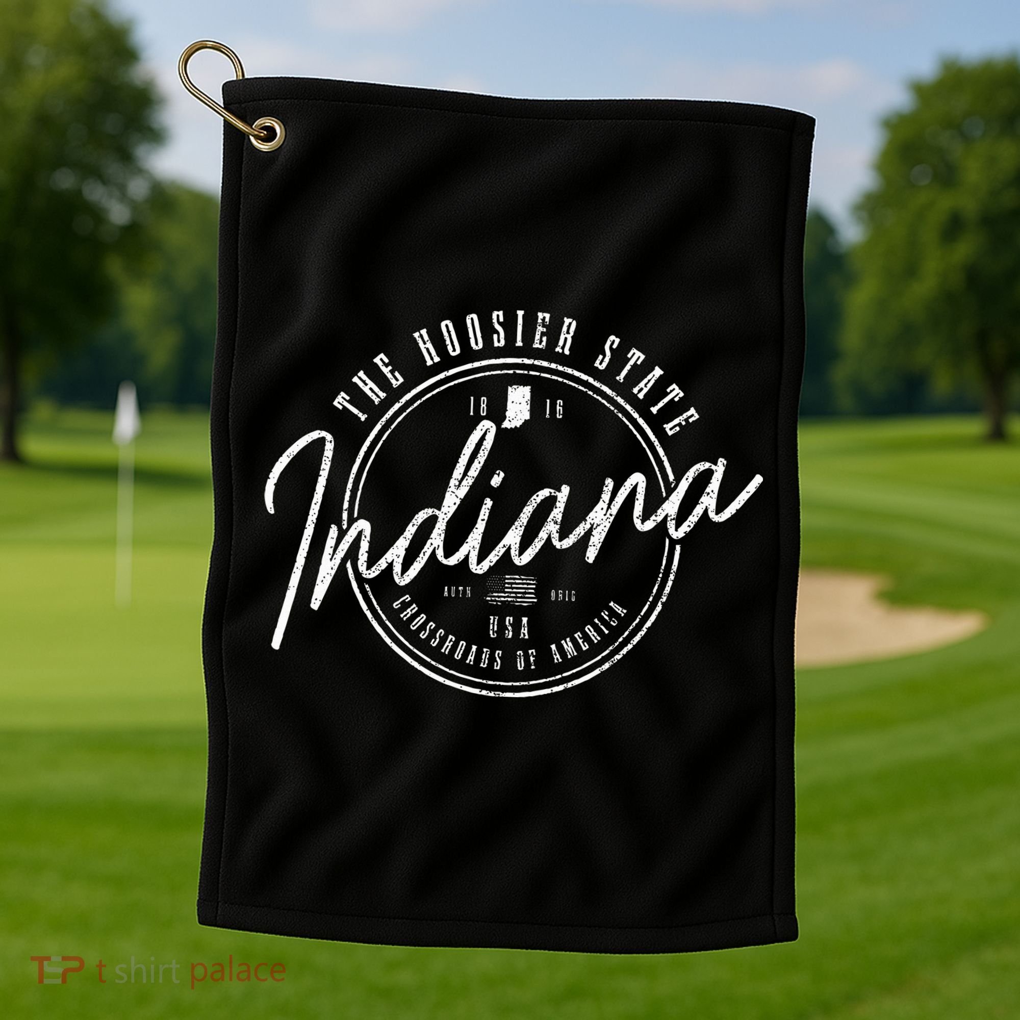 Indiana The H.O.O.S.I.E.R State Est. 1816 Usa America Souvenir Golf Towel
