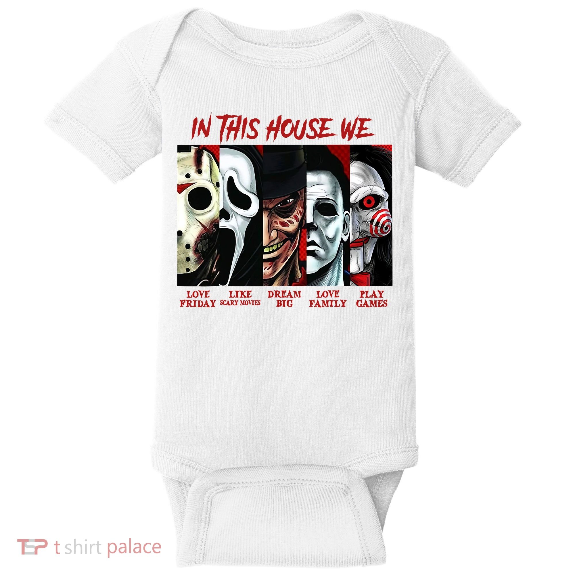 In This House We Love Halloween Family Horror House Scary Baby Bodysuit