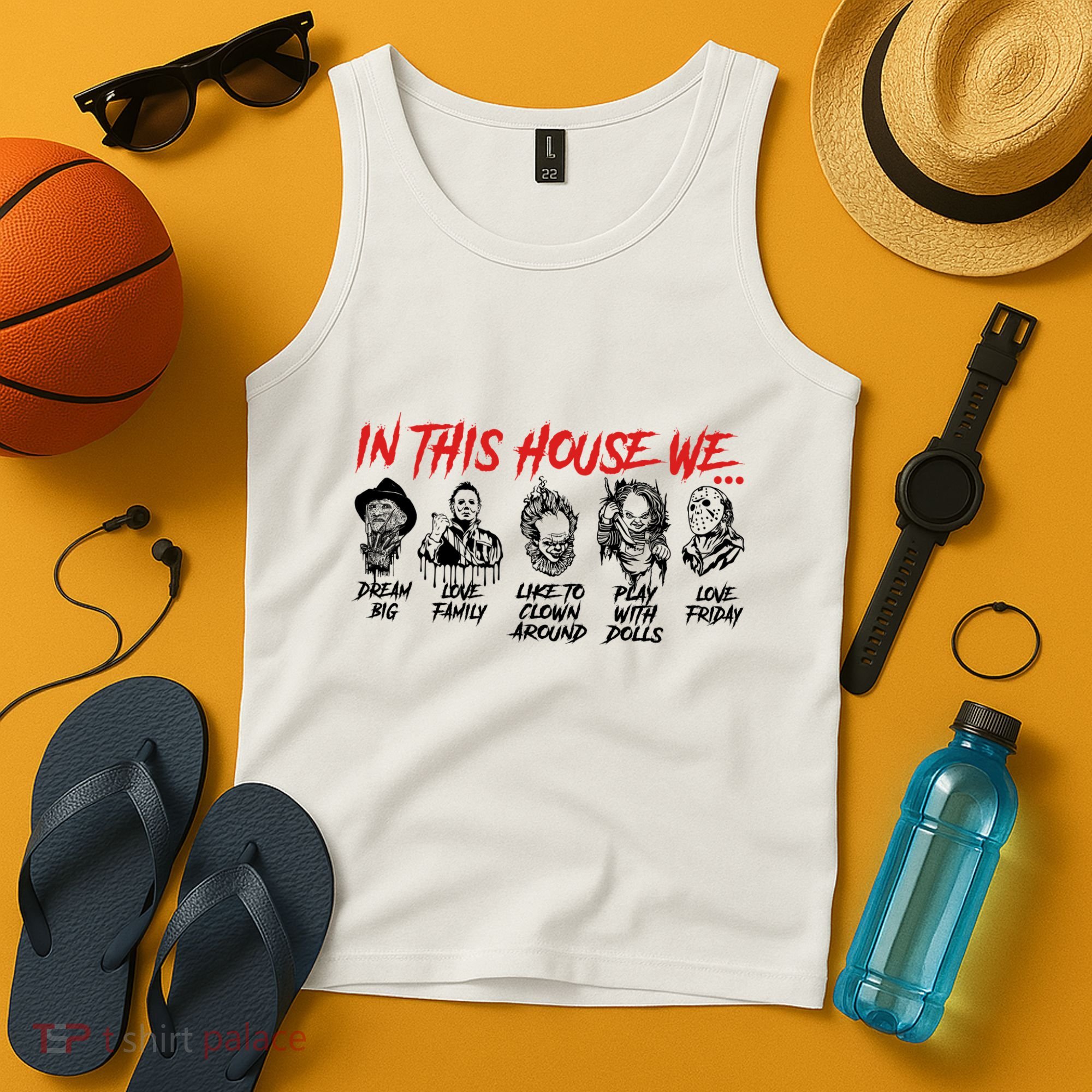 In This House We Horror Halloween Freddy Big Dream Myers Love Family C Tank Top