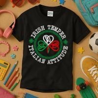 Irish Temper Italian Attitude Shamrock Italy Flag Pattys Day Kids T-Shirt thumb 3