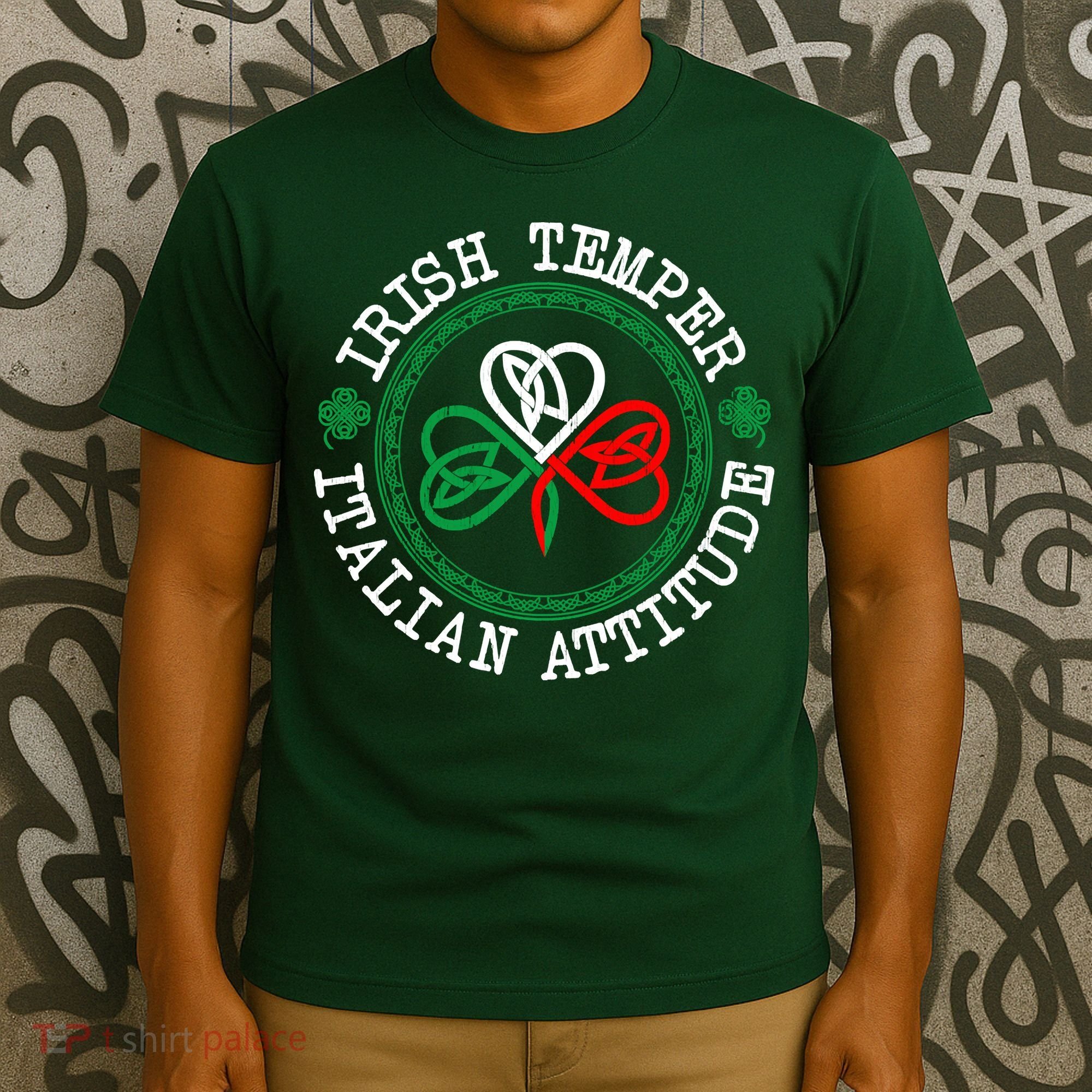 Irish Temper Italian Attitude Shamrock Italy Flag Pattys Day T-Shirt