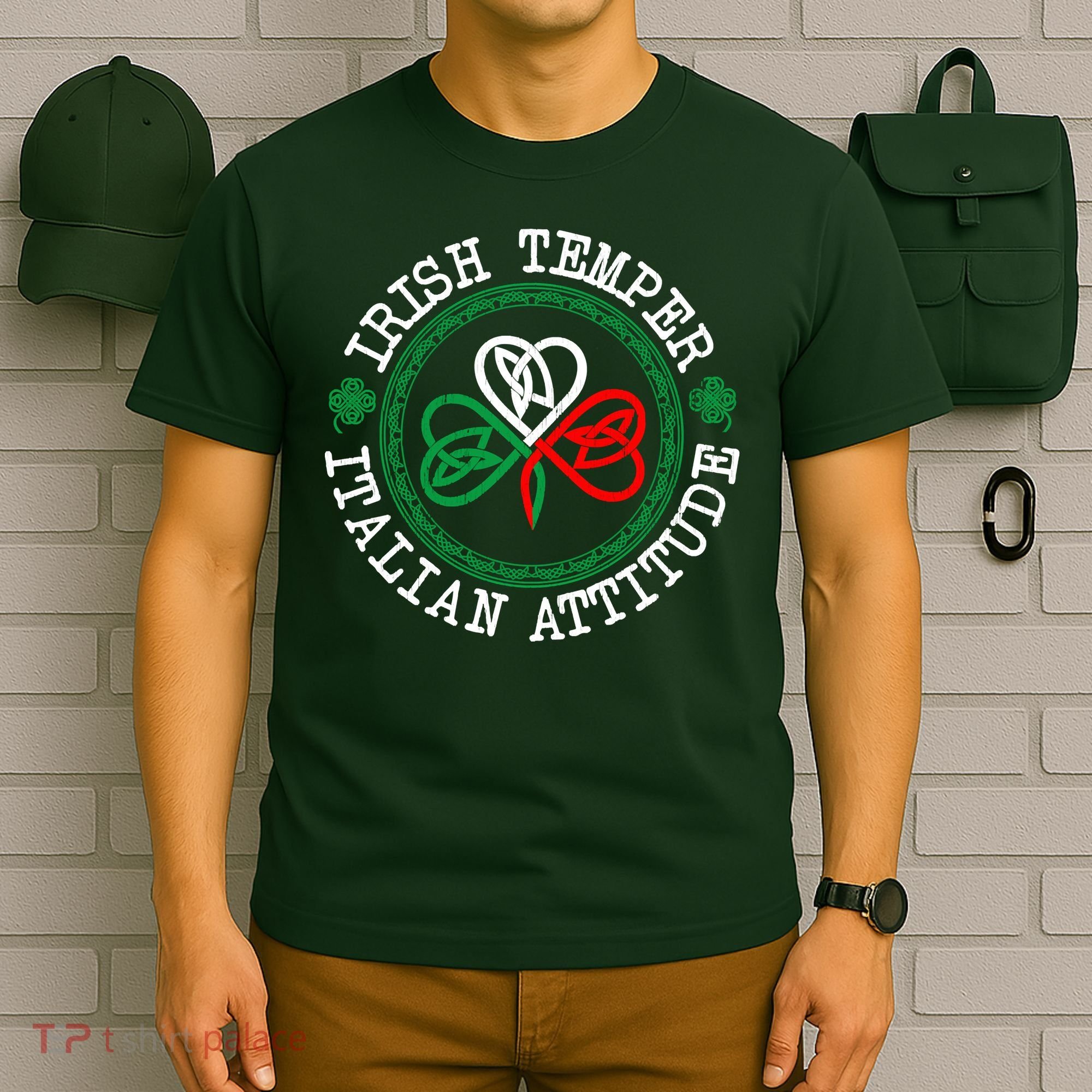 Irish Temper Italian Attitude Shamrock Italy Flag Pattys Day T-Shirt