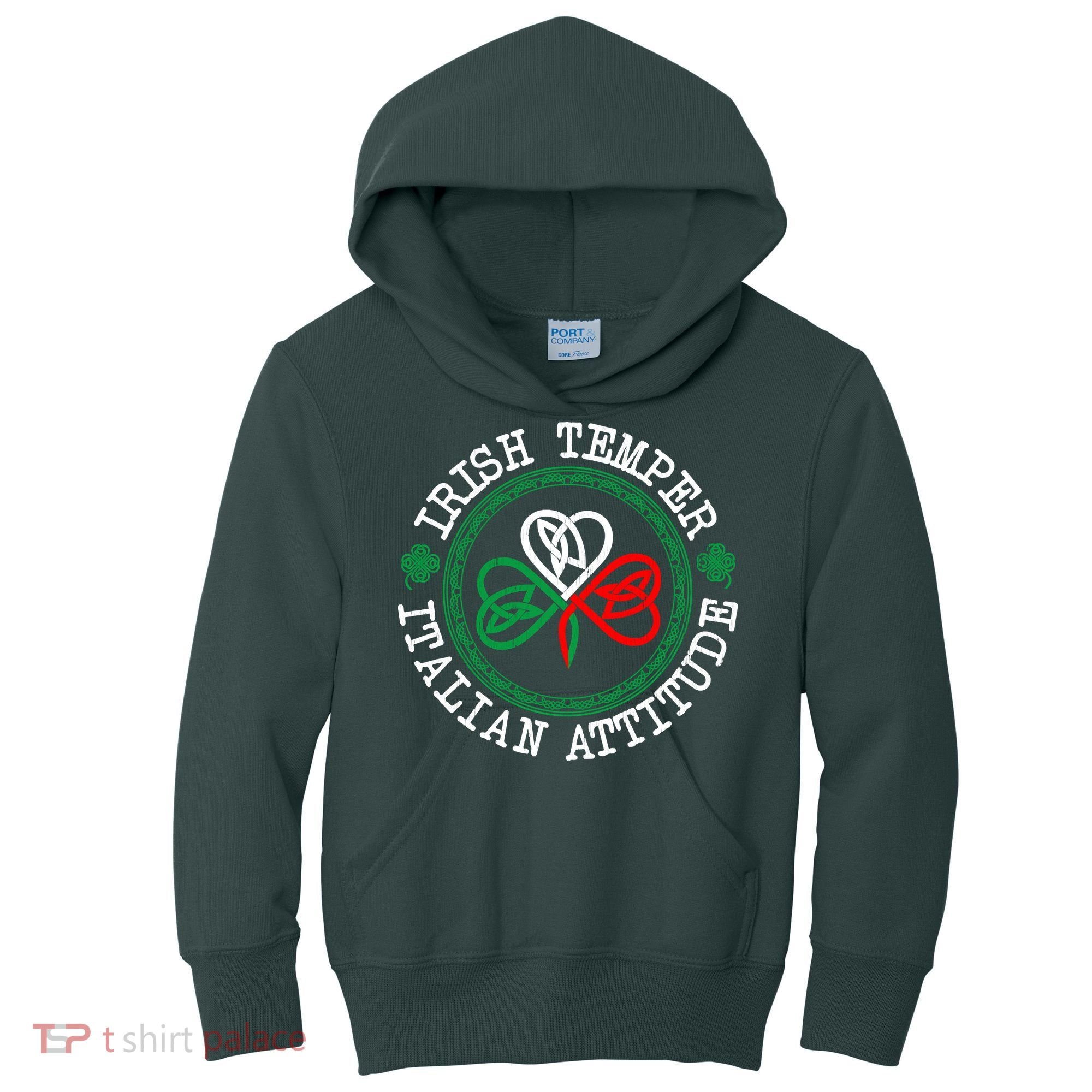 Irish Temper Italian Attitude Shamrock Italy Flag Pattys Day Kids Hoodie