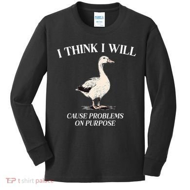 I Think I Will Cause Problems On Purpose Meme Goose Duck Kids Long Sleeve Shirt