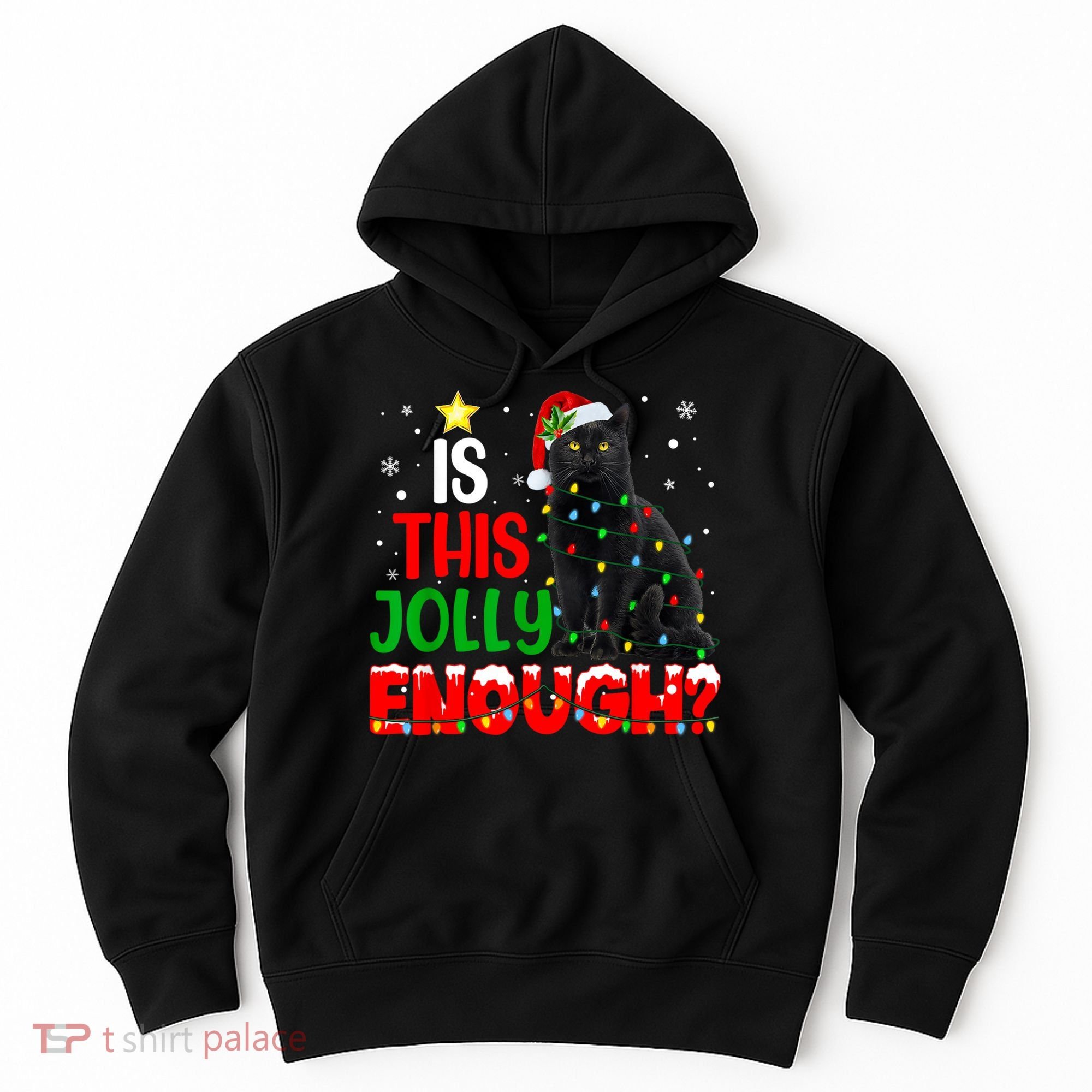 Is This Jolly Enough Funny Cat Xmas Tree Hoodie