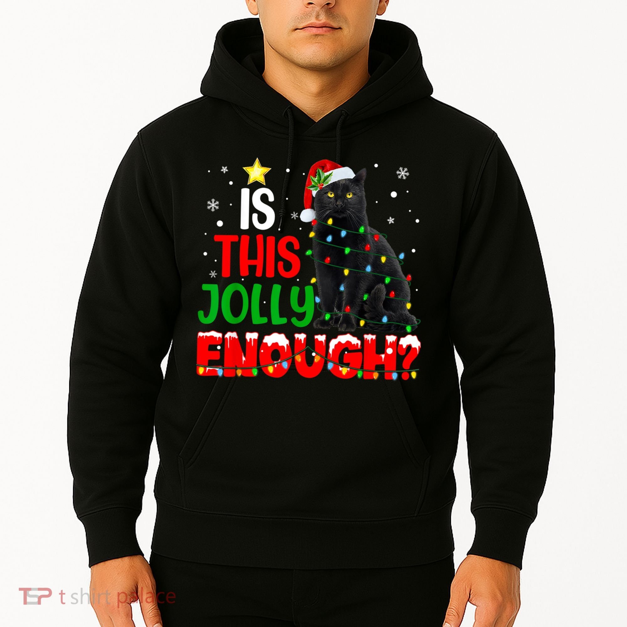 Is This Jolly Enough Funny Cat Xmas Tree Hoodie