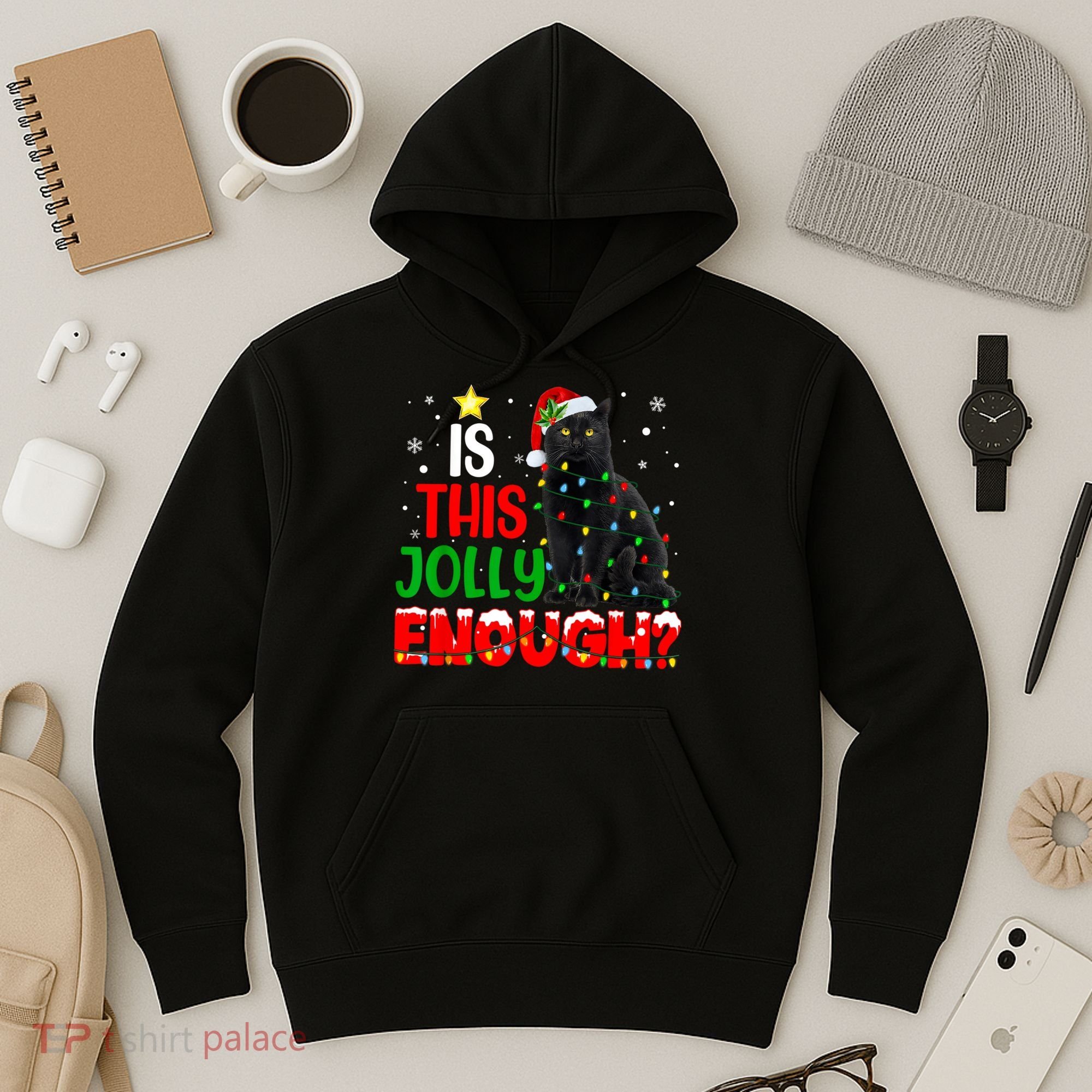 Is This Jolly Enough Funny Cat Xmas Tree Hoodie