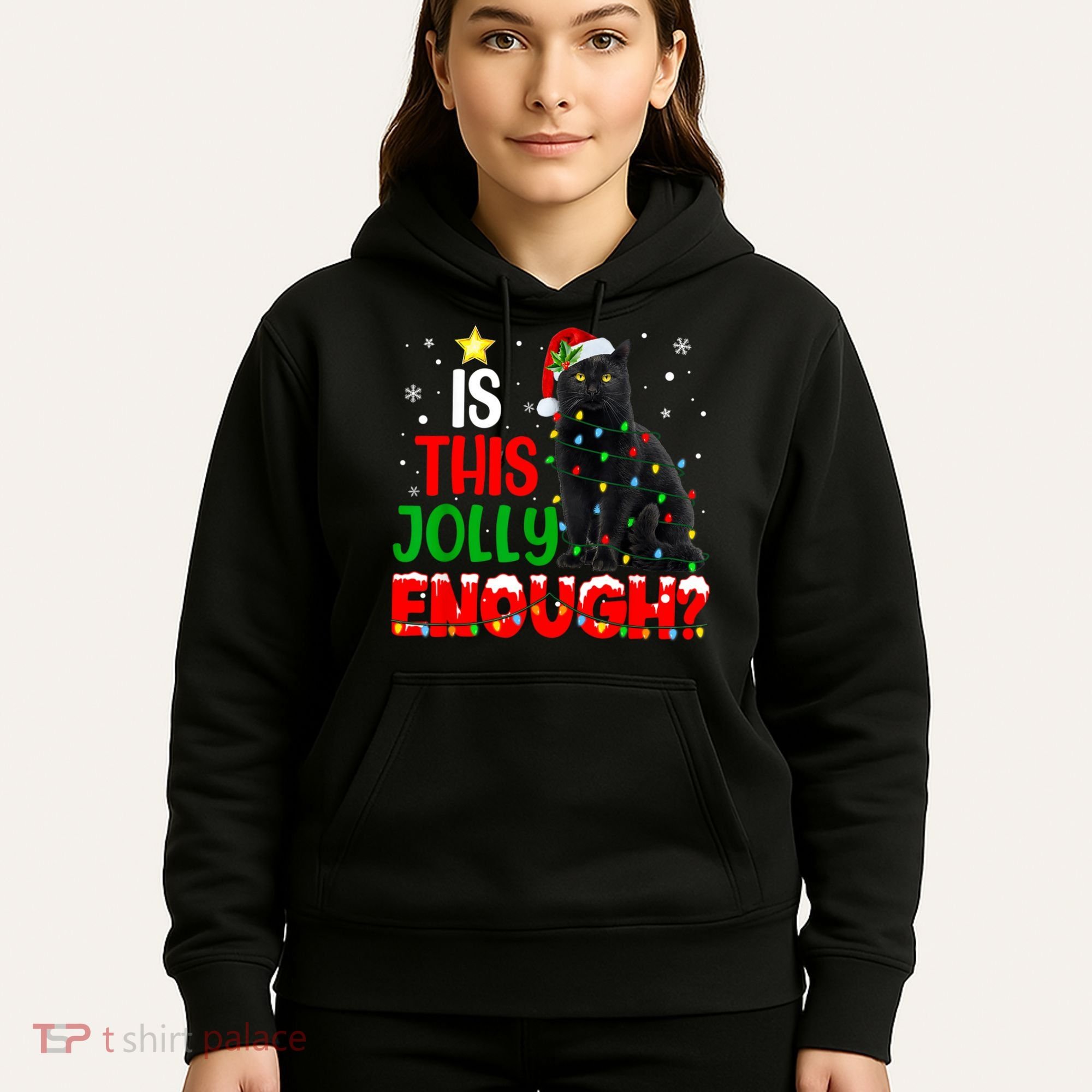 Is This Jolly Enough Funny Cat Xmas Tree Hoodie