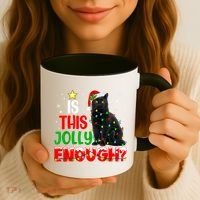 Is This Jolly Enough Funny Cat Xmas Tree Coffee Mug thumb 3