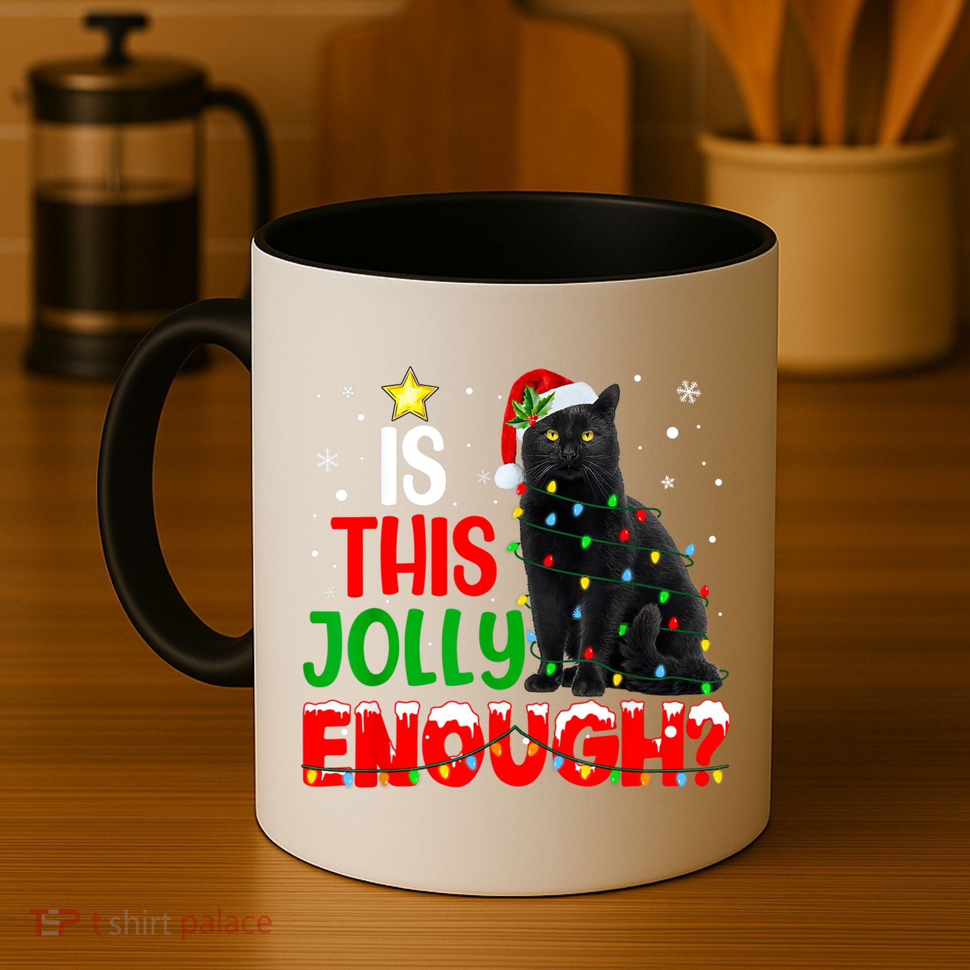 Is This Jolly Enough Funny Cat Xmas Tree Coffee Mug